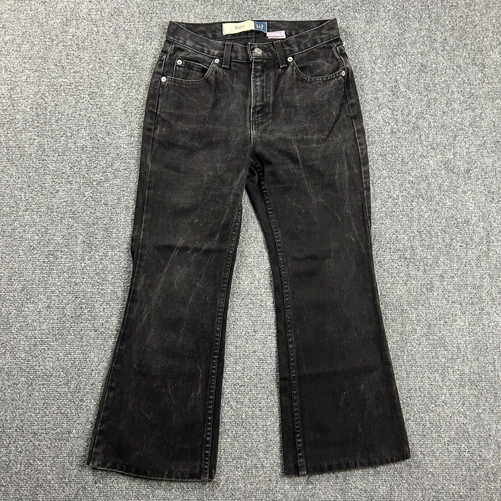 Vintage Gap Jeans Womens 1 X-Short Flare Denim Charcoal Wash Distressed USA Y2K